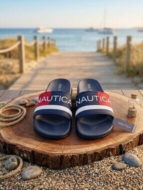 Nautica Kid's Athletic Sandals Open Toe Comfort Sport Slides Navy Blue Red White